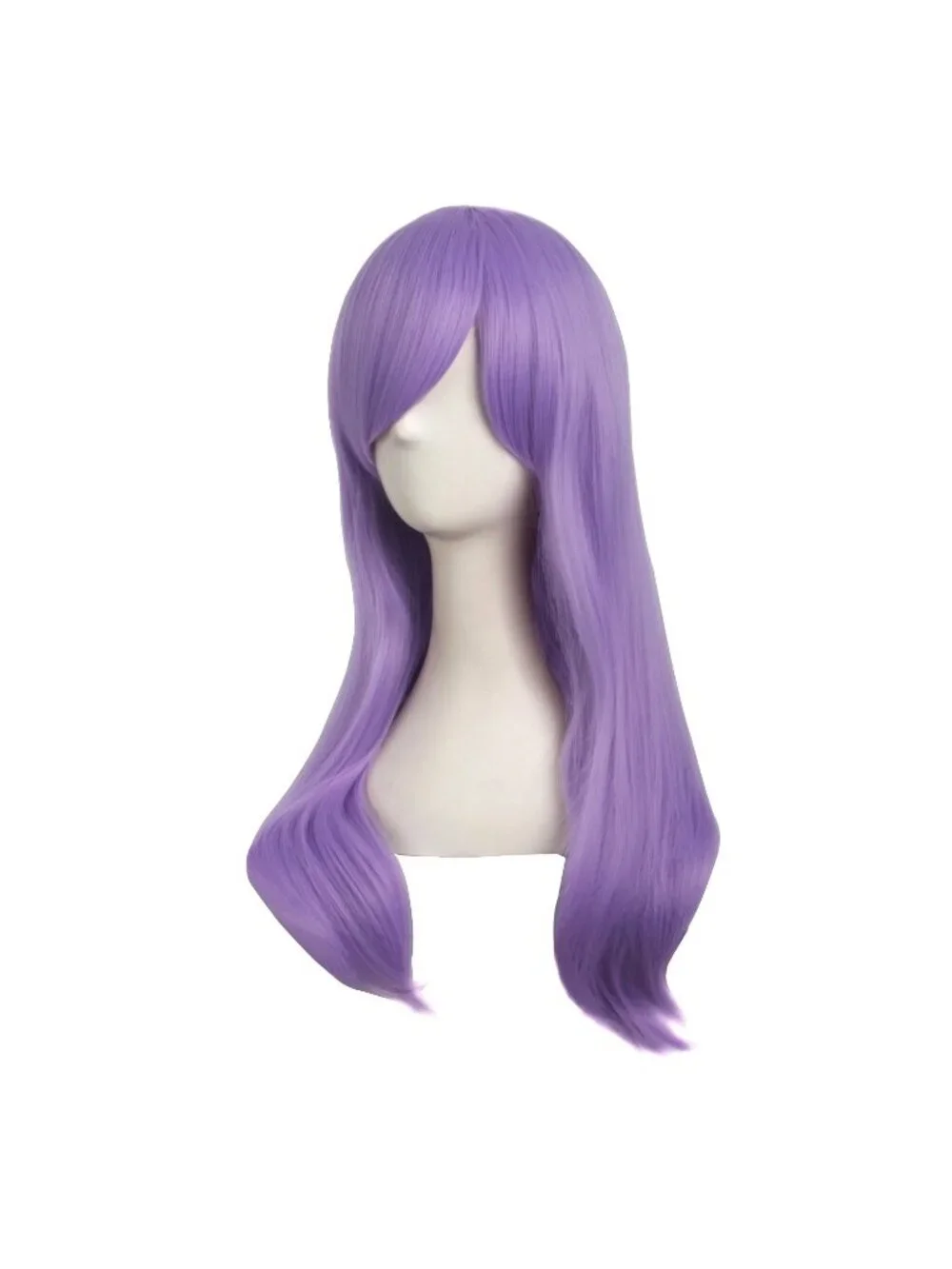 Women Light Purple 24 Inch Heat Resistant Long Side Bang Wavy Curly Cosplay Wigs